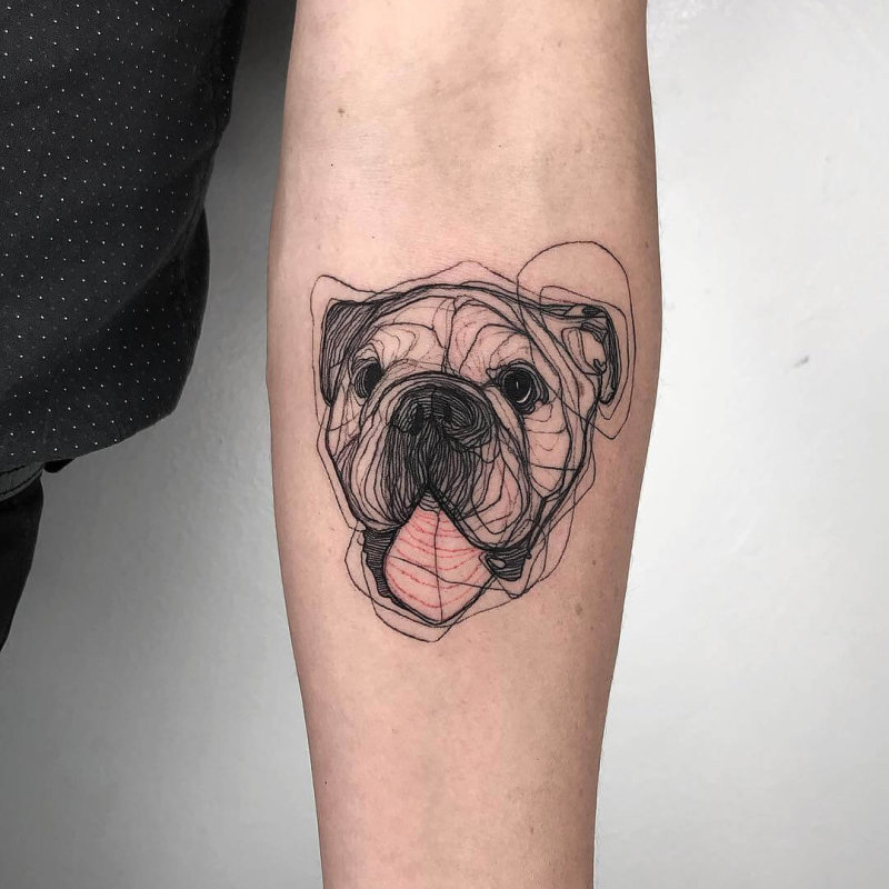 English bulldog linework tattoo